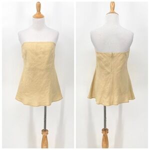 ENZA COSTA Linen Strapless Tunic Top Womens Medium Tan Bias Cut Tube NEW